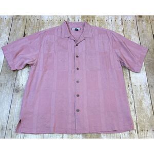 Tommy Bahama Silk Hawaiian Camp Shirt Men Large Loop Collar Coconut Shell Butto
